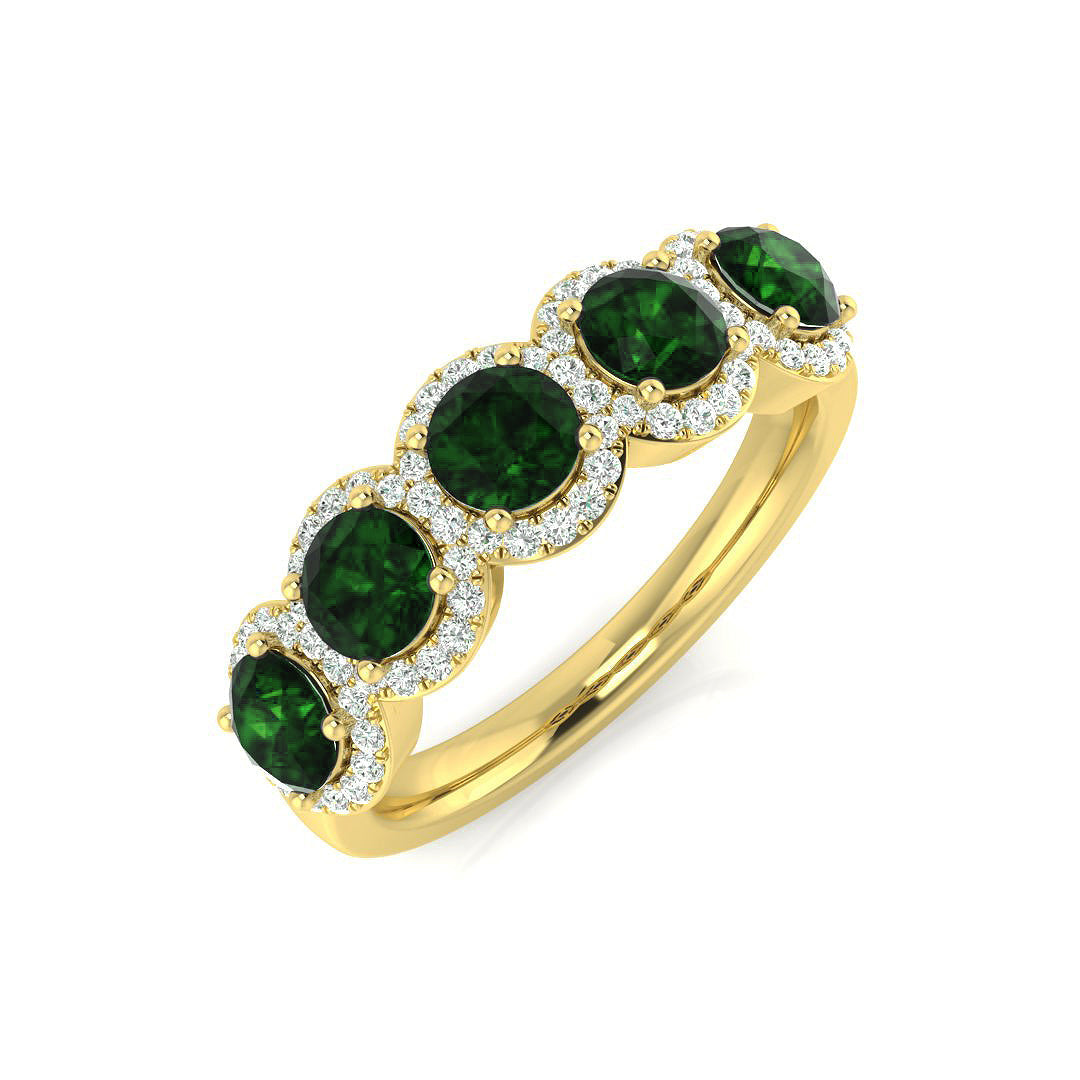Diamond Colchekter Colour Halo 5 Stone Ring in 10K/14K gold and platinum with certified lab-grown or natural diamonds