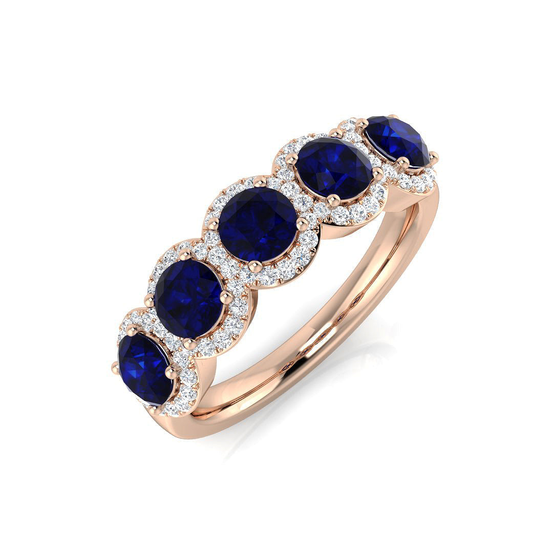 Diamond Colchekter Colour Halo 5 Stone Ring in 10K/14K gold and platinum with certified lab-grown or natural diamonds