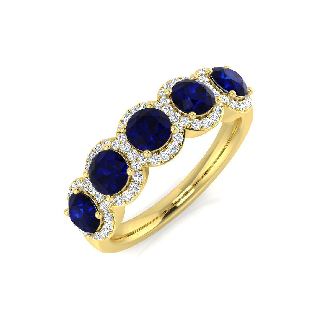 Diamond Colchekter Colour Halo 5 Stone Ring in 10K/14K gold and platinum with certified lab-grown or natural diamonds