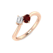 Ruby Emerald Two Stone Ring Oval Cut in 10K/14K gold and platinum with certified lab-grown or natural diamonds