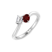 Ruby Emerald Two Stone Ring Oval Cut in 10K/14K gold and platinum with certified lab-grown or natural diamonds