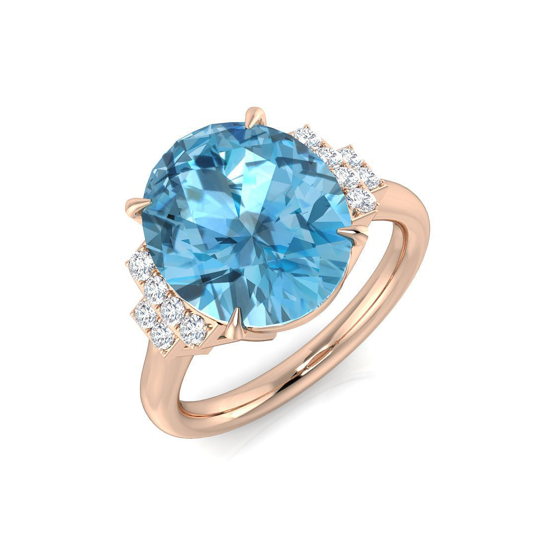 Aquamarine Pave Diamond Ring in 10K/14K gold and platinum with certified lab-grown or natural diamonds