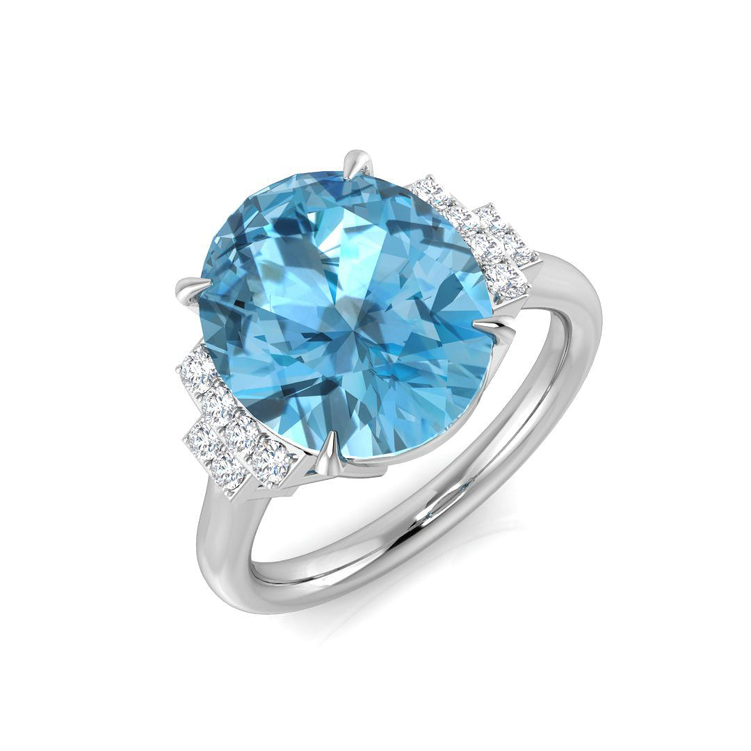 Aquamarine Pave Diamond Ring in 10K/14K gold and platinum with certified lab-grown or natural diamonds