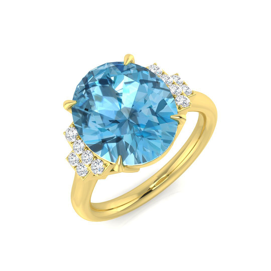 Aquamarine Pave Diamond Ring in 10K/14K gold and platinum with certified lab-grown or natural diamonds