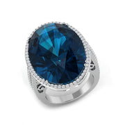 London Blue Topaz Cocktail Ring with Natural Round Pave Diamonds in 10K/14K gold and platinum with certified lab-grown or natural diamonds