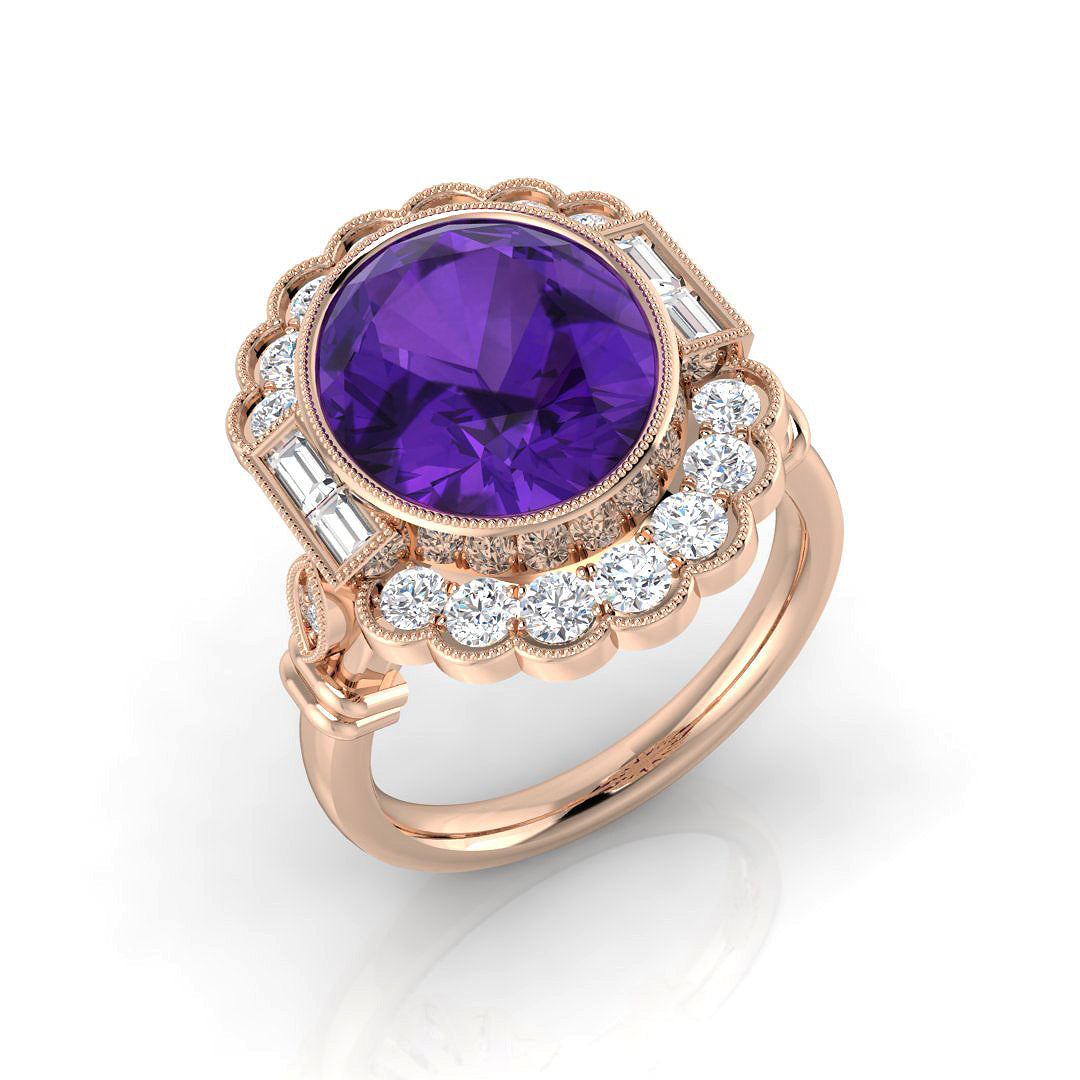 Diamond Pobtypool Amethyst Ring in 10K/14K gold and platinum with certified lab-grown or natural diamonds