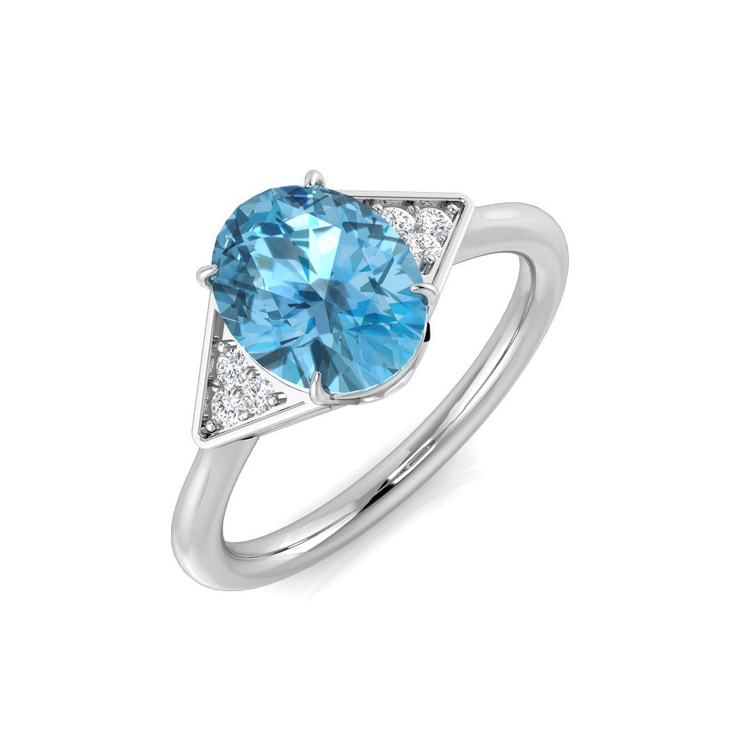 Oval Cut Blue Topaz Ring with Round Side Stones in 10K/14K gold and platinum with certified lab-grown or natural diamonds