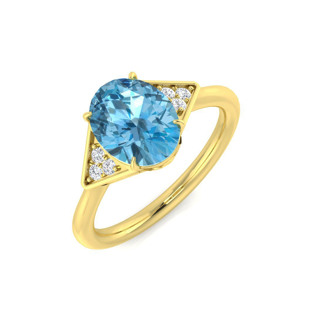 Oval Cut Blue Topaz Ring with Round Side Stones in 10K/14K gold and platinum with certified lab-grown or natural diamonds