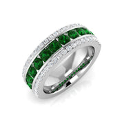 Emerald Half Eternity Ring with Natural Diamond Pave Wedding Band in 10K/14K gold and platinum with certified lab-grown or natural diamonds