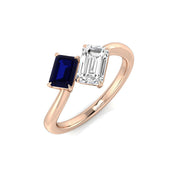 Emerald Cut Sapphire Diamond Two Stone Ring in 10K/14K gold and platinum with certified lab-grown or natural diamonds