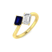 Emerald Cut Sapphire Diamond Two Stone Ring in 10K/14K gold and platinum with certified lab-grown or natural diamonds