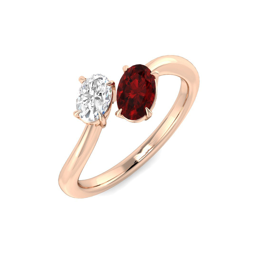 Ruby Two Stone Ring Oval Cut with Natural Diamond in 10K/14K gold and platinum with certified lab-grown or natural diamonds