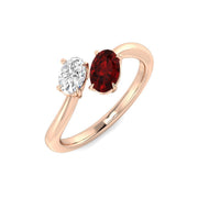 Ruby Two Stone Ring Oval Cut with Natural Diamond in 10K/14K gold and platinum with certified lab-grown or natural diamonds