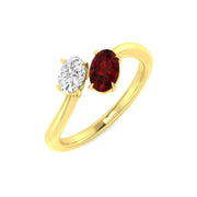 Ruby Two Stone Ring Oval Cut with Natural Diamond in 10K/14K gold and platinum with certified lab-grown or natural diamonds