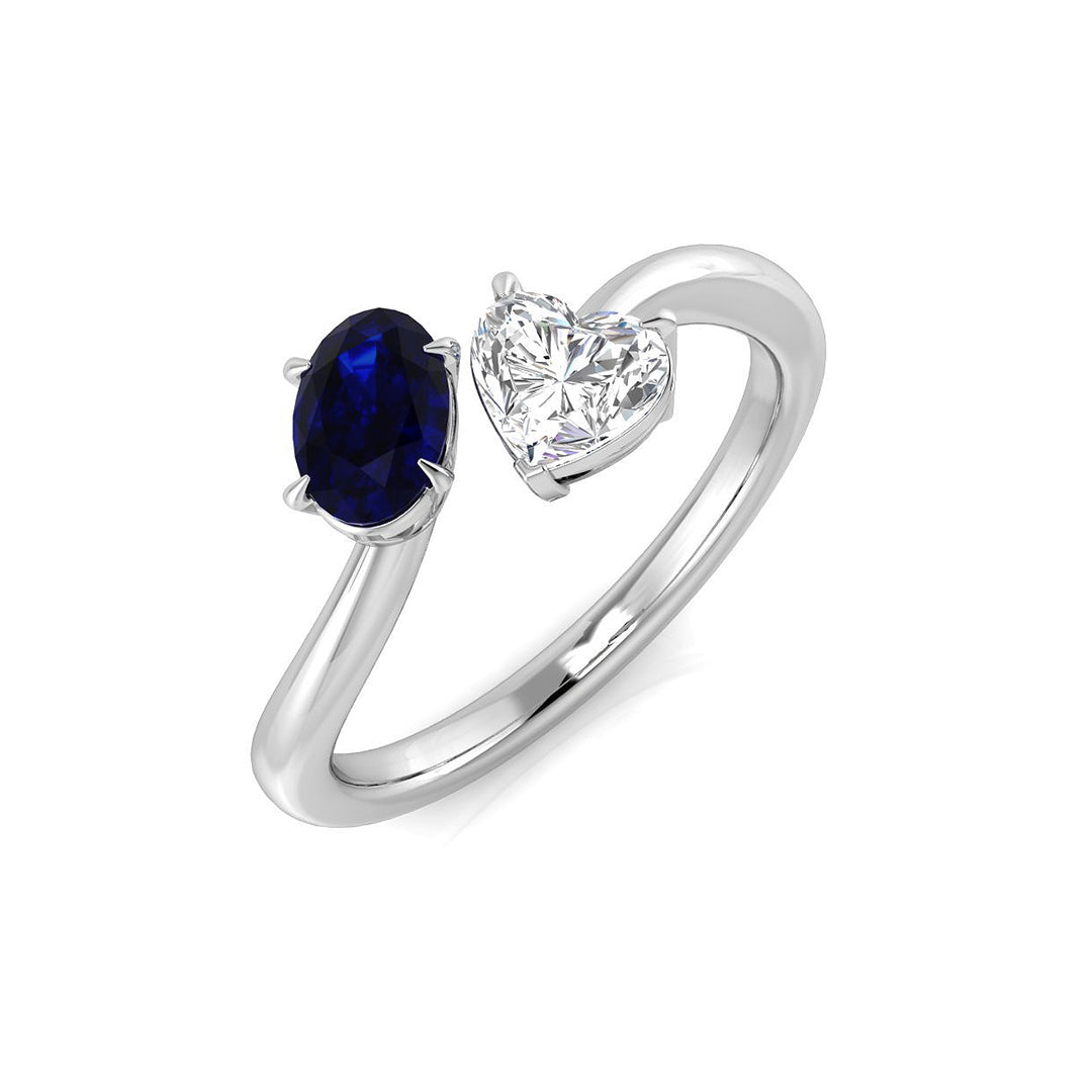 Toi Et Moi Sapphire Ring with Oval Sapphire & Heart Natural Diamond in 10K/14K gold and platinum with certified lab-grown or natural diamonds