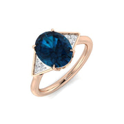London Blue Topaz Solitaire Ring with Pave Side Accents - UK Made in 10K/14K gold and platinum with certified lab-grown or natural diamonds