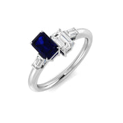 Emerald Cut Sapphire Ring with Natural Baguette Side Stones in 10K/14K gold and platinum with certified lab-grown or natural diamonds
