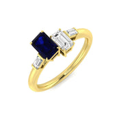 Emerald Cut Sapphire Ring with Natural Baguette Side Stones in 10K/14K gold and platinum with certified lab-grown or natural diamonds