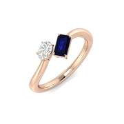 Toi Et Moi Sapphire Ring with Oval Natural Diamond in 10K/14K gold and platinum with certified lab-grown or natural diamonds