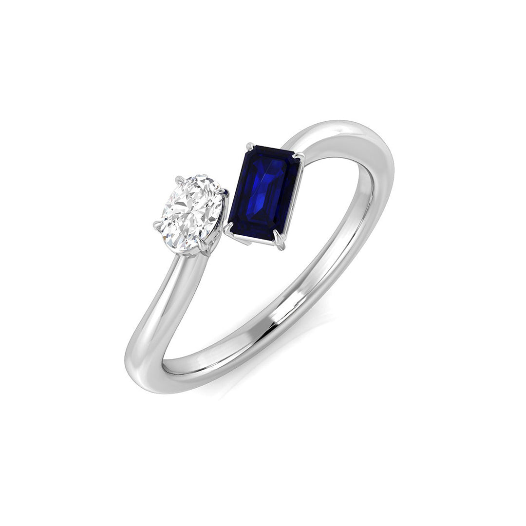 Toi Et Moi Sapphire Ring with Oval Natural Diamond in 10K/14K gold and platinum with certified lab-grown or natural diamonds