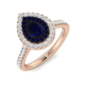 Pear Sapphire Halo Ring with Natural Round Pave Diamonds in 10K/14K gold and platinum with certified lab-grown or natural diamonds