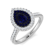 Pear Sapphire Halo Ring with Natural Round Pave Diamonds in 10K/14K gold and platinum with certified lab-grown or natural diamonds