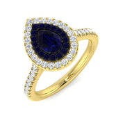 Pear Sapphire Halo Ring with Natural Round Pave Diamonds in 10K/14K gold and platinum with certified lab-grown or natural diamonds