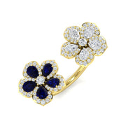 Blue Sapphire Cluster Ring with Diamond Floral Design in 10K/14K gold and platinum with certified lab-grown or natural diamonds