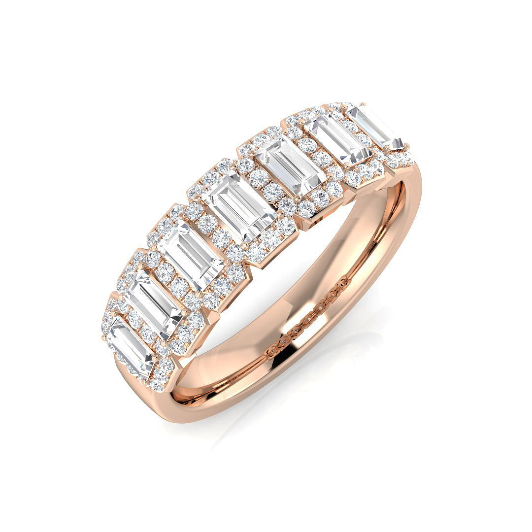 7 Stone Emerald Diamond Halo Ring in 10K/14K gold and platinum with certified lab-grown or natural diamonds