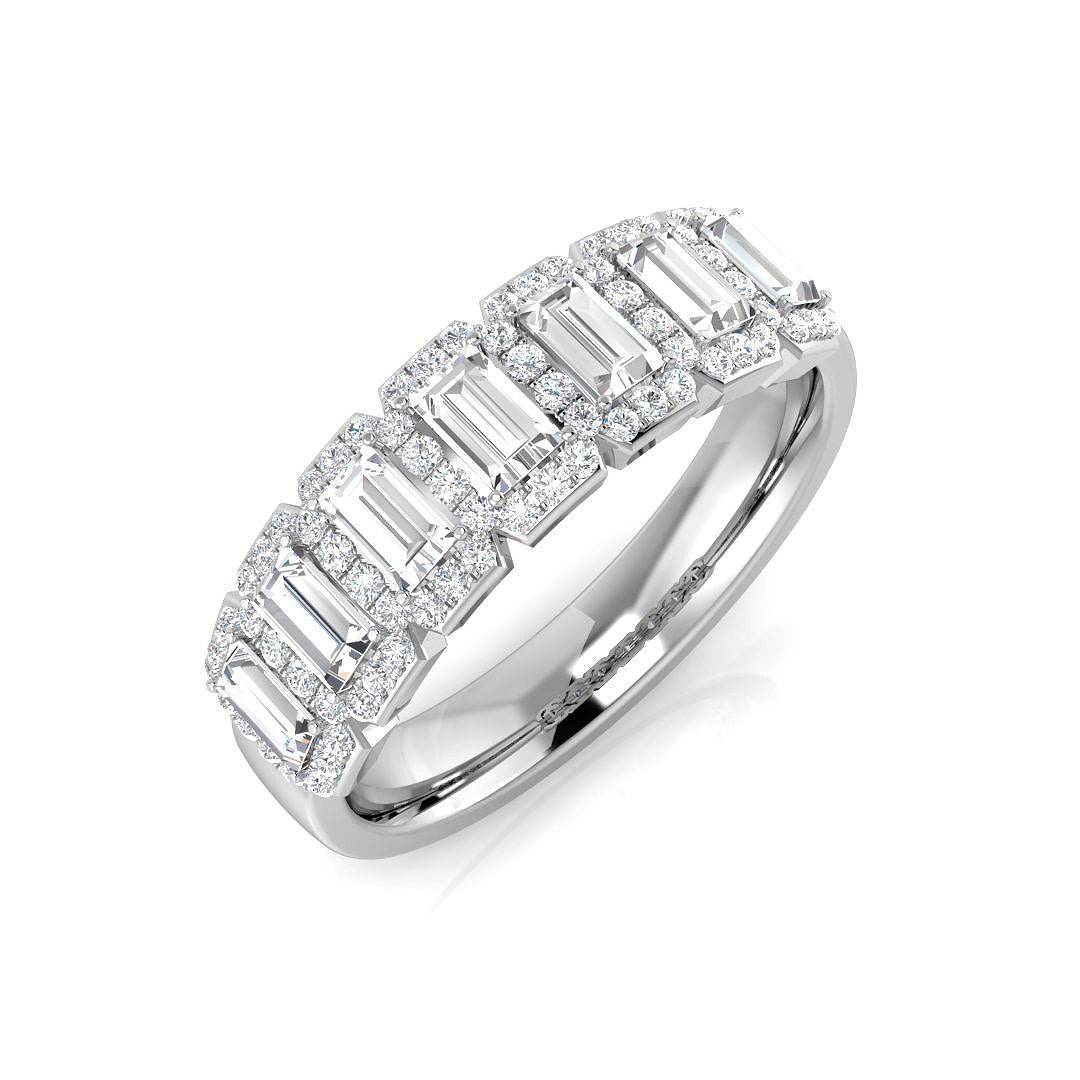 7 Stone Emerald Diamond Halo Ring in 10K/14K gold and platinum with certified lab-grown or natural diamonds