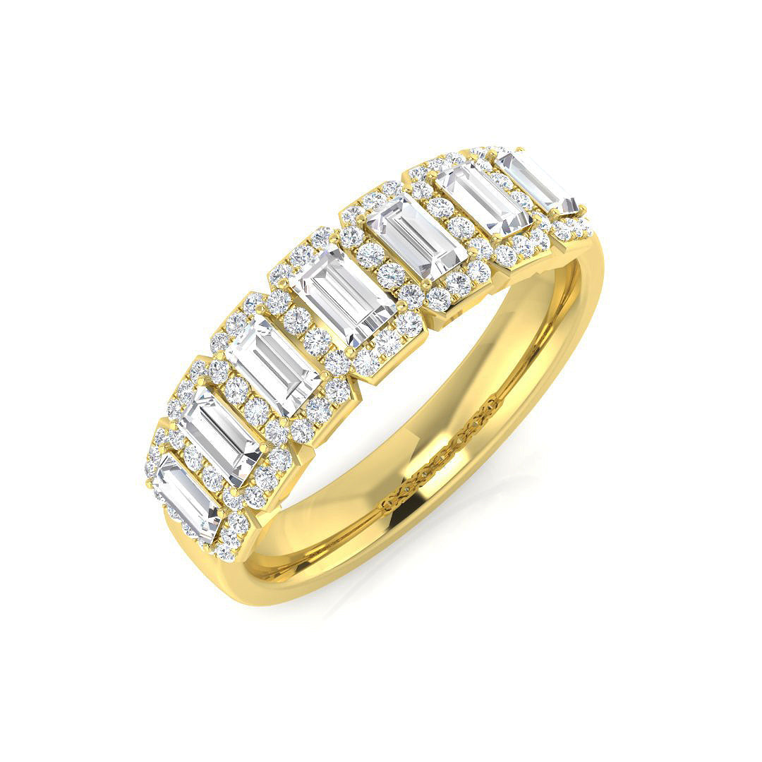 7 Stone Emerald Diamond Halo Ring in 10K/14K gold and platinum with certified lab-grown or natural diamonds