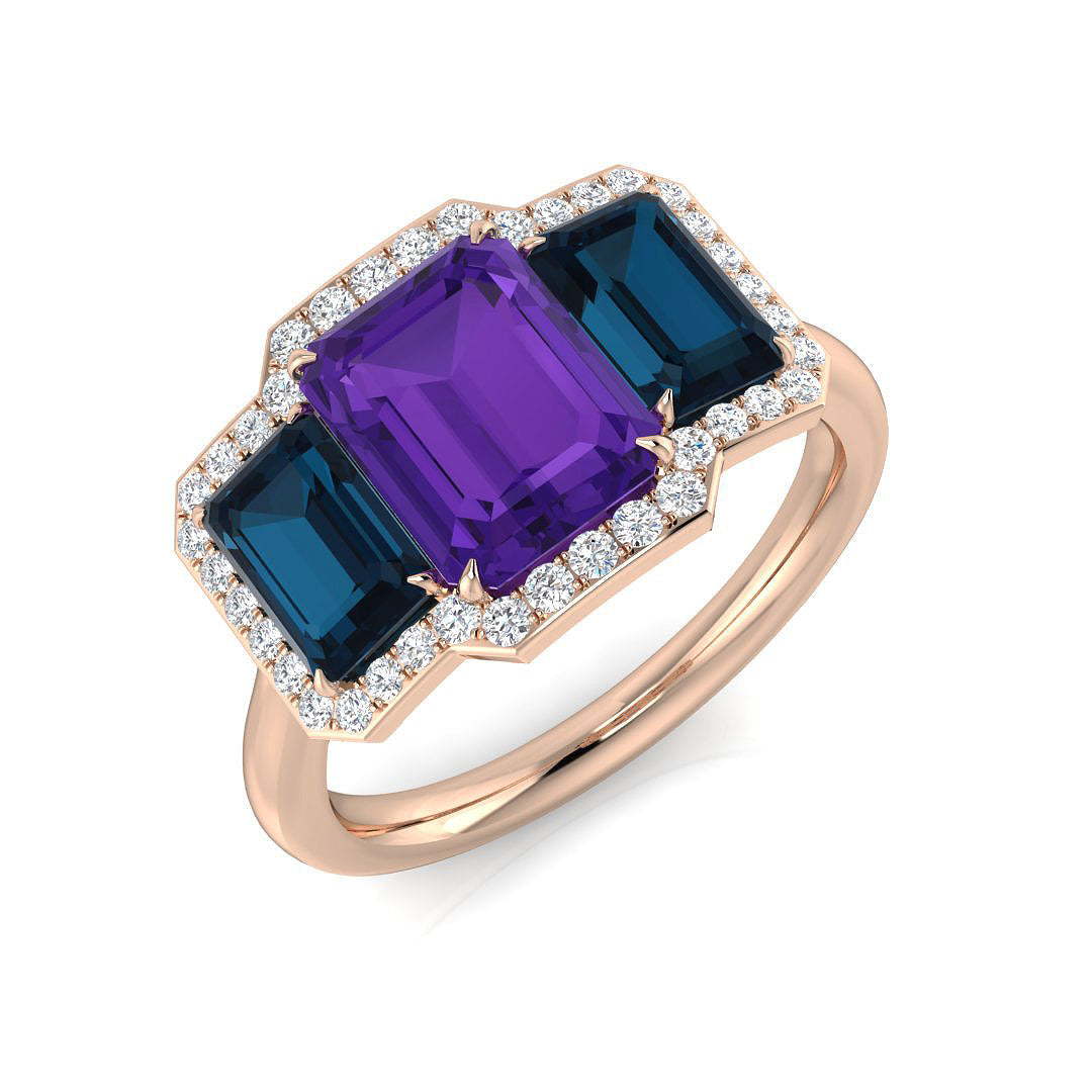 Diamond Albwick Amethyst Ring in 10K/14K gold and platinum with certified lab-grown or natural diamonds