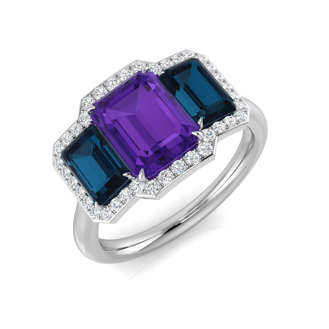 Diamond Albwick Amethyst Ring in 10K/14K gold and platinum with certified lab-grown or natural diamonds
