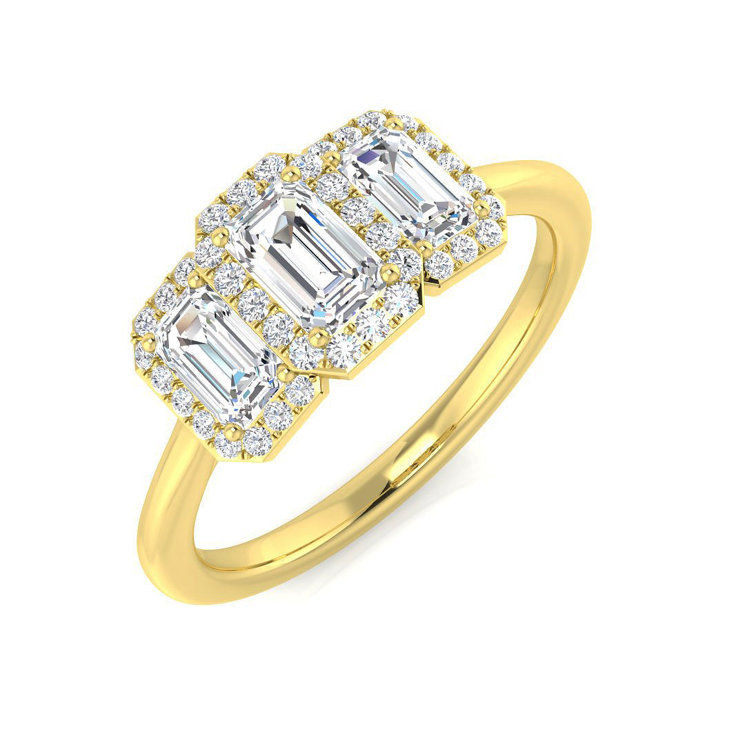 Emerald-Cut 3 Stone Diamond Ring in Hallmarked Gold & in 10K/14K gold and platinum with certified lab-grown or natural diamonds