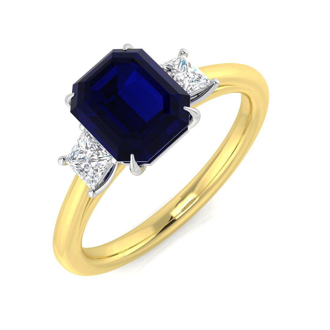 Princess Cut Blue Sapphire Ring in 10K/14K gold and platinum with certified lab-grown or natural diamonds