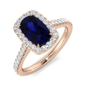 Blue Sapphire Halo Diamond Ring in 10K/14K gold and platinum with certified lab-grown or natural diamonds