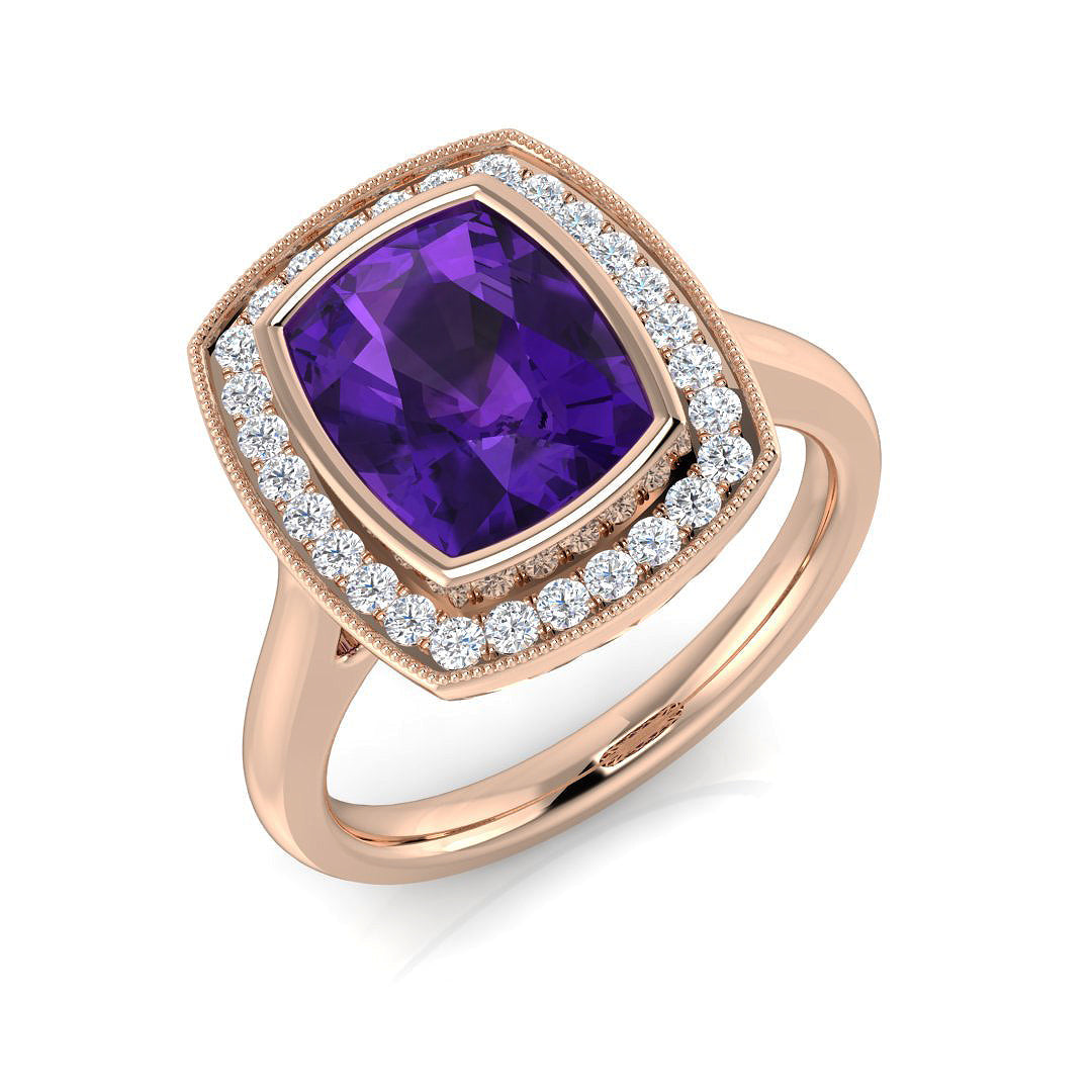 Diamond Belkize Amethyst Ring in 10K/14K gold and platinum with certified lab-grown or natural diamonds