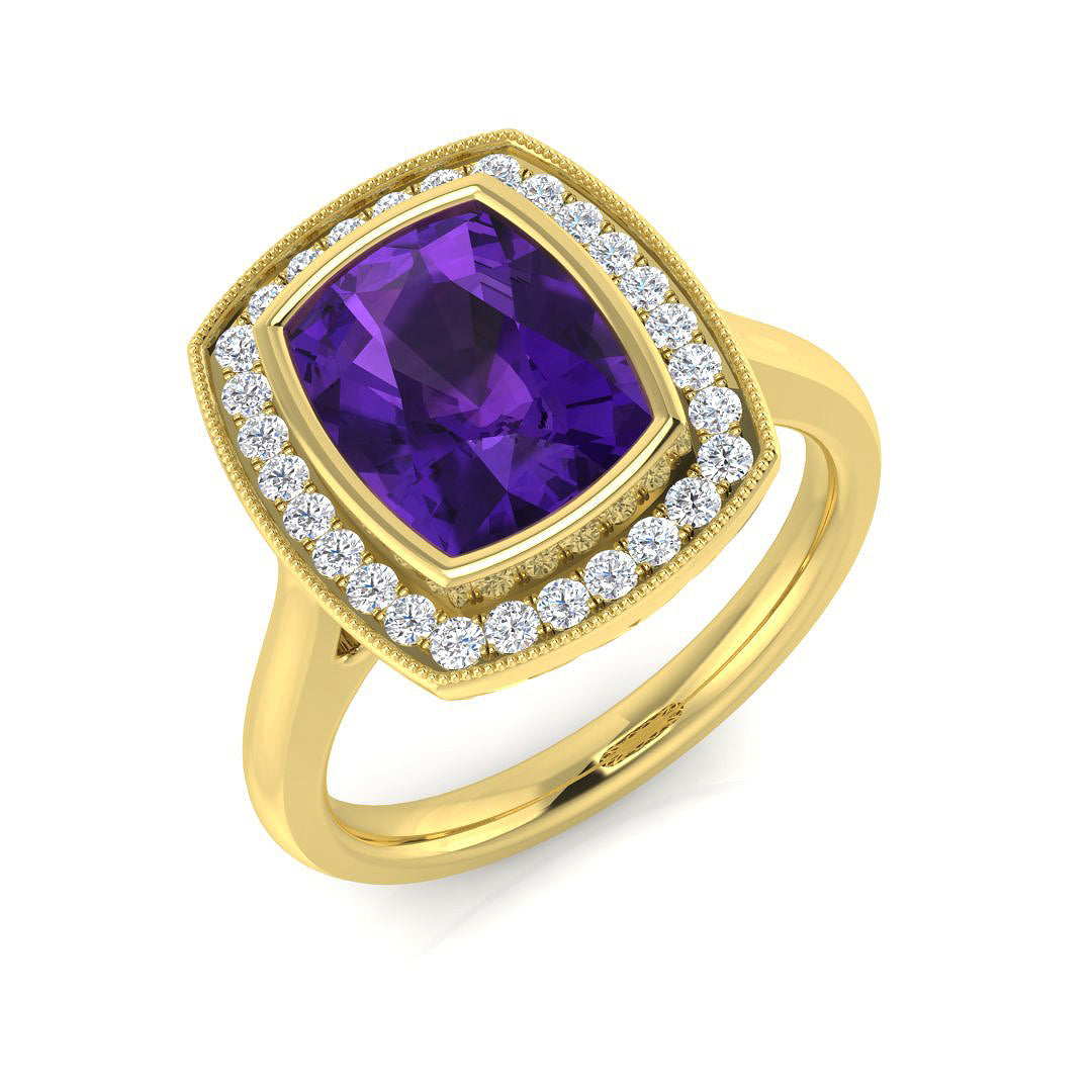Diamond Belkize Amethyst Ring in 10K/14K gold and platinum with certified lab-grown or natural diamonds