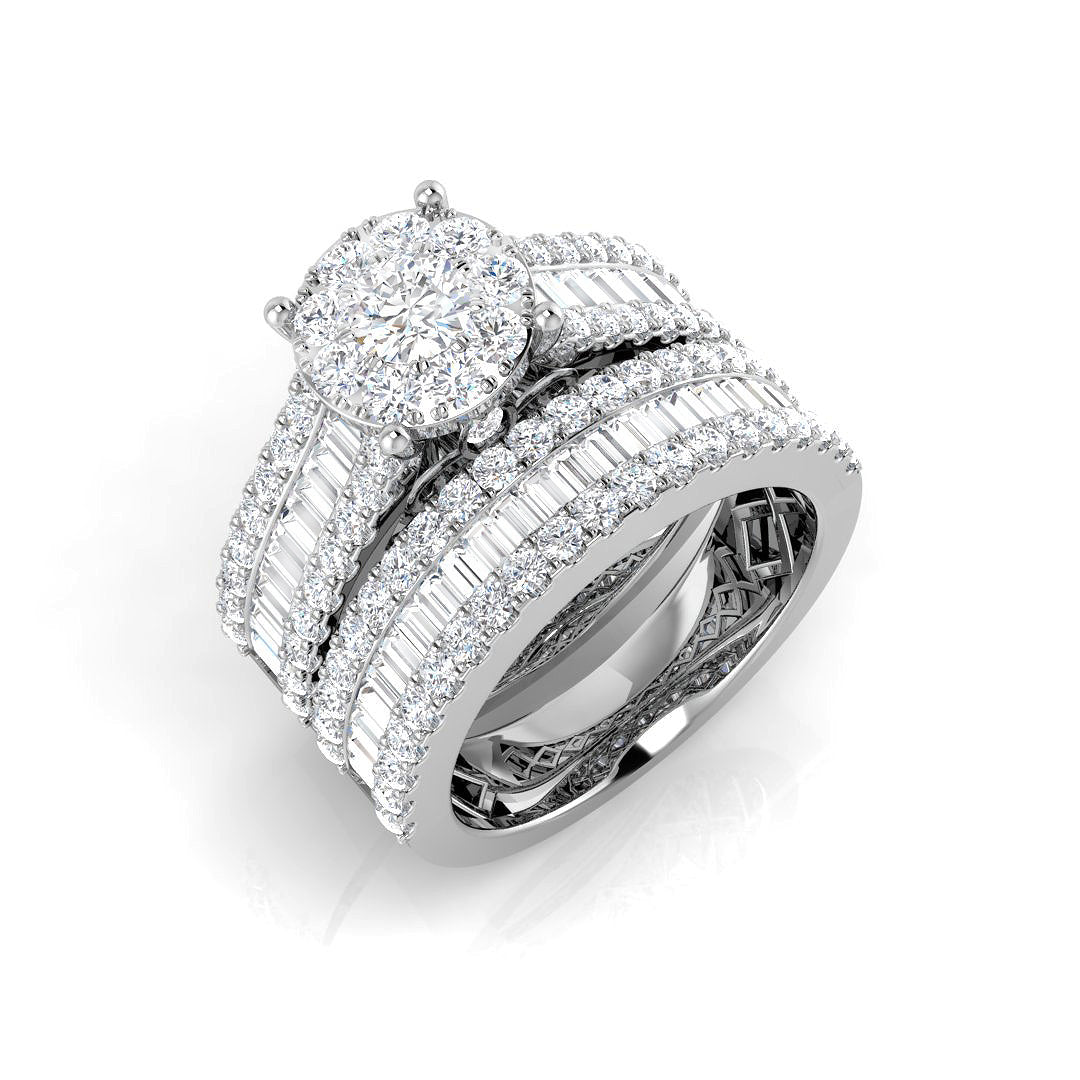 Baguette and Round Cut Diamond Bridal Ring Set in 10K/14K gold and platinum with certified lab-grown or natural diamonds