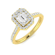 Baguette & Round Cut Diamond Halo Engagement Ring in Gold & in 10K/14K gold and platinum with certified lab-grown or natural diamonds