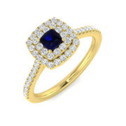Cushion Cut Sapphire Halo Engagement Ring in 10K/14K gold and platinum with certified lab-grown or natural diamonds