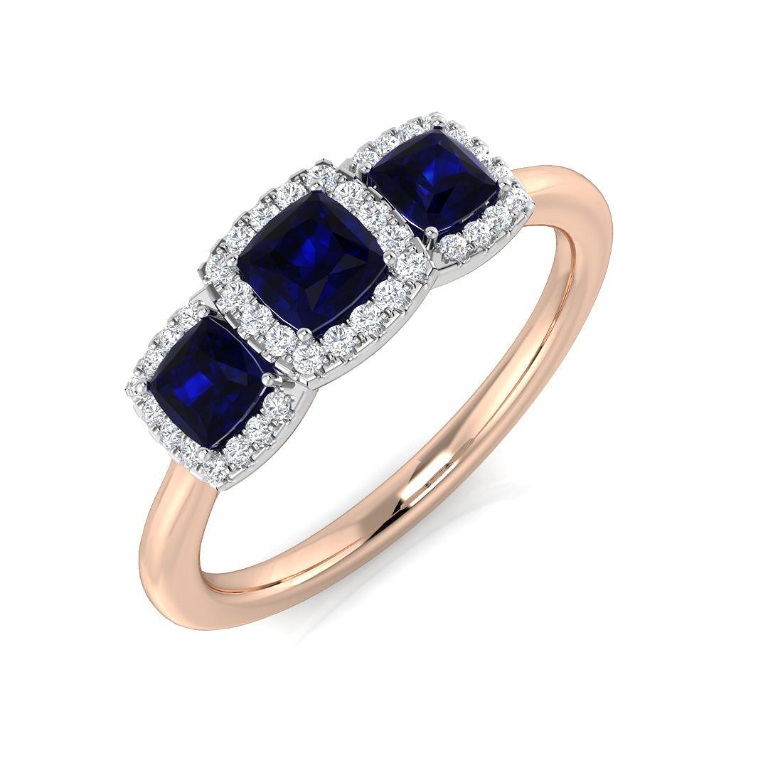 Blue Sapphire Halo Ring in 10K/14K gold and platinum with certified lab-grown or natural diamonds