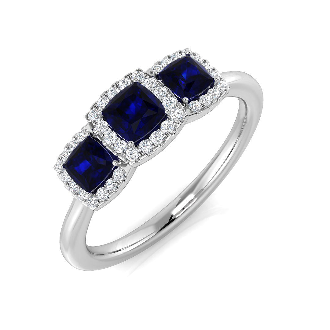 Blue Sapphire Halo Ring in 10K/14K gold and platinum with certified lab-grown or natural diamonds
