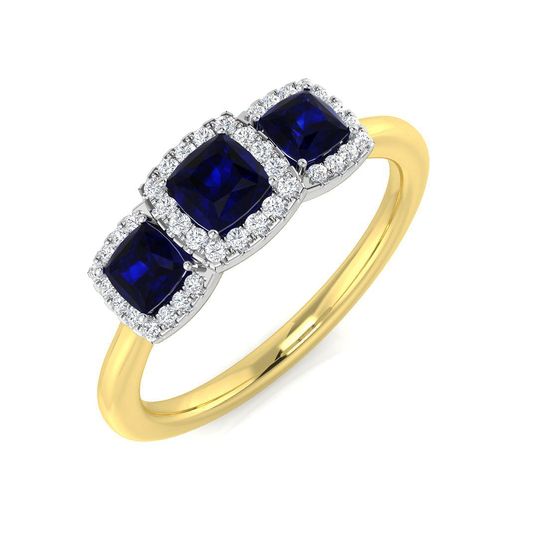Blue Sapphire Halo Ring in 10K/14K gold and platinum with certified lab-grown or natural diamonds