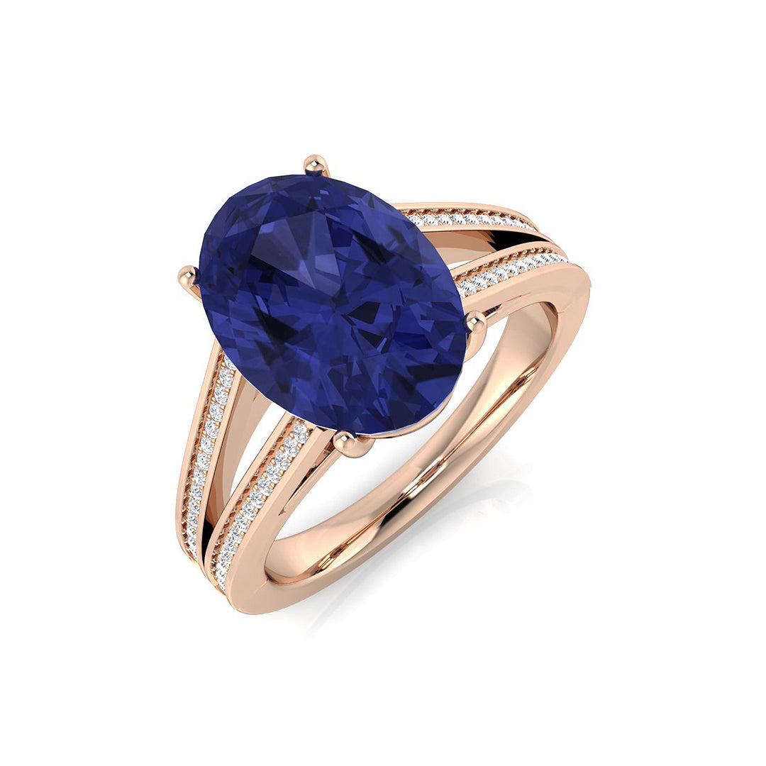 Oval Cut Tanzanite Ring with Pave Natural Diamonds - Gemstone Jewelry in 10K/14K gold and platinum with certified lab-grown or natural diamonds