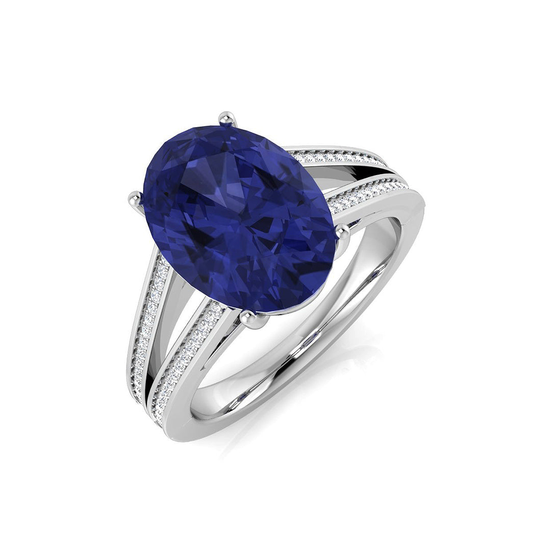 Oval Cut Tanzanite Ring with Pave Natural Diamonds - Gemstone Jewelry in 10K/14K gold and platinum with certified lab-grown or natural diamonds