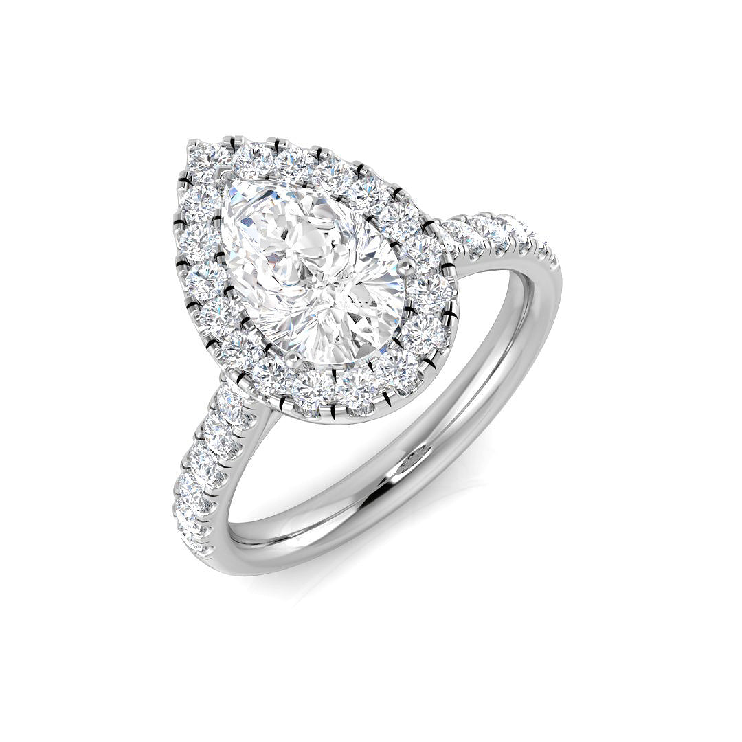 Pear Halo Diamond Engagement Ring in 10K/14K gold and platinum with certified lab-grown or natural diamonds