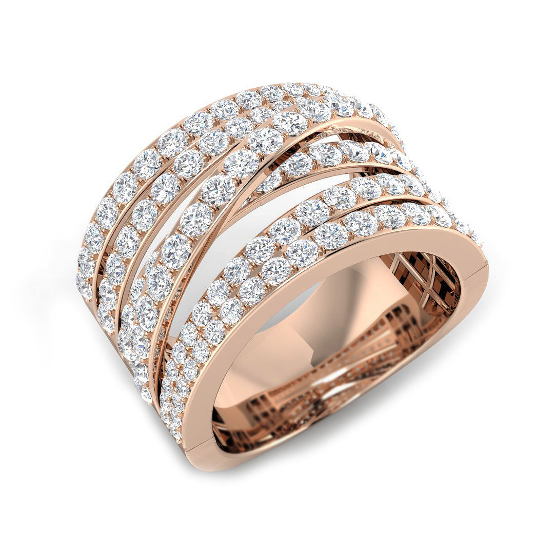 1.75Ct Multi-Band Diamond Statement Ring for Women in 10K/14K gold and platinum with certified lab-grown or natural diamonds