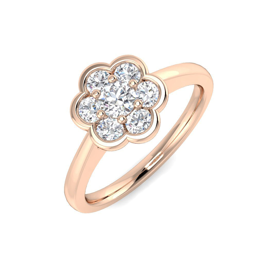 0.50Ct 7 Stone Flower Halo Diamond Ring in 10K/14K gold and platinum with certified lab-grown or natural diamonds