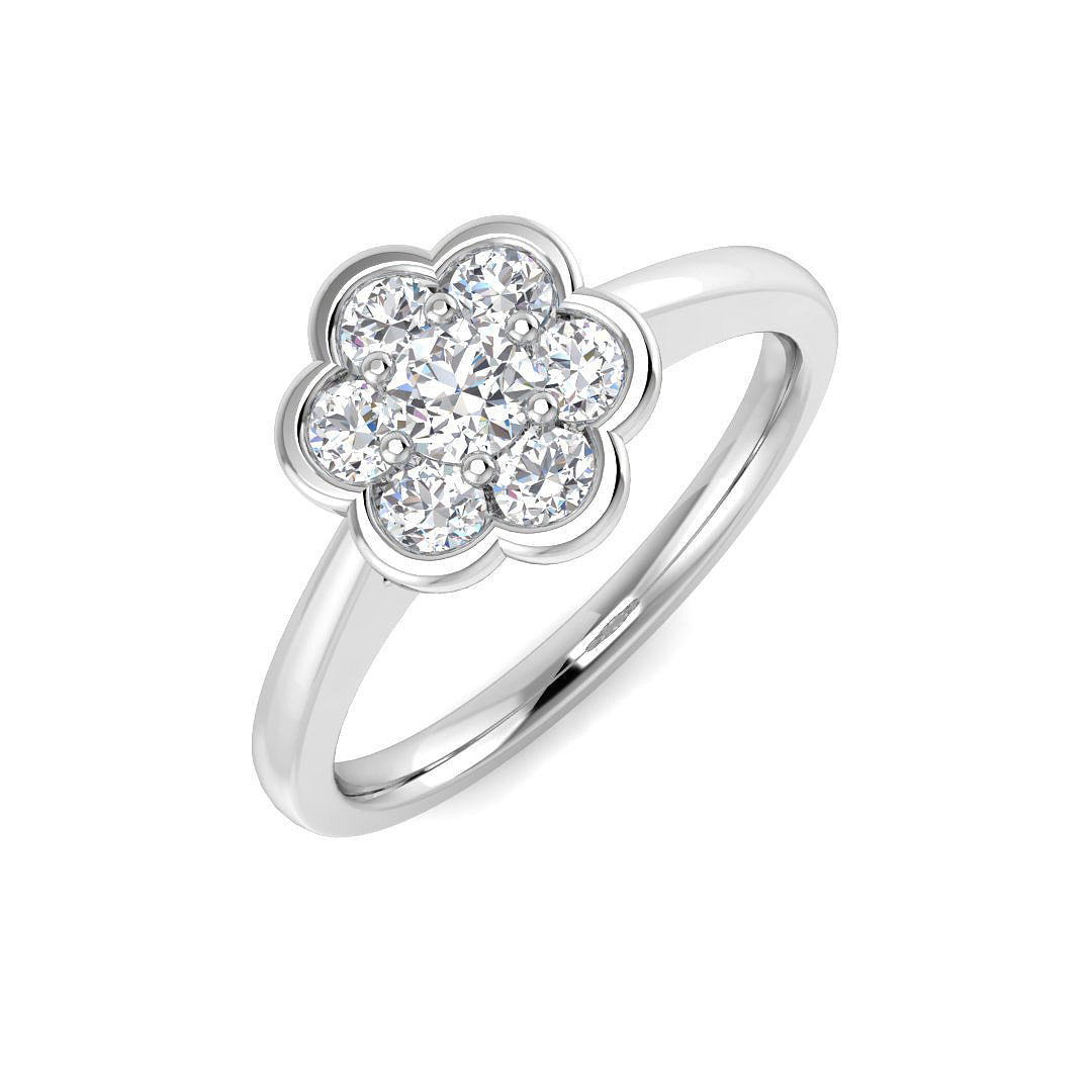 0.50Ct 7 Stone Flower Halo Diamond Ring in 10K/14K gold and platinum with certified lab-grown or natural diamonds